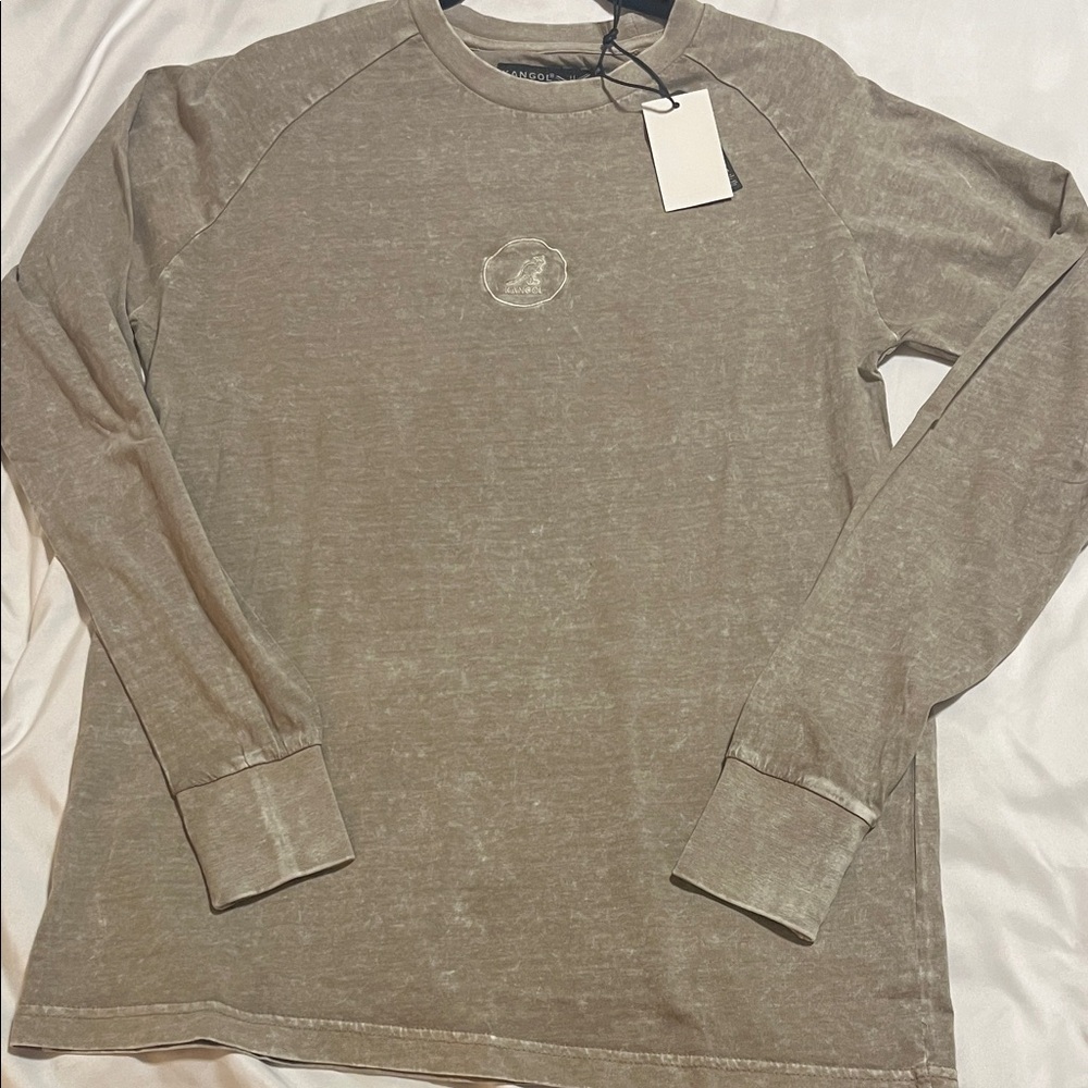 Kangol Men's Long Sleeve Tee in Acid Wash Beige
